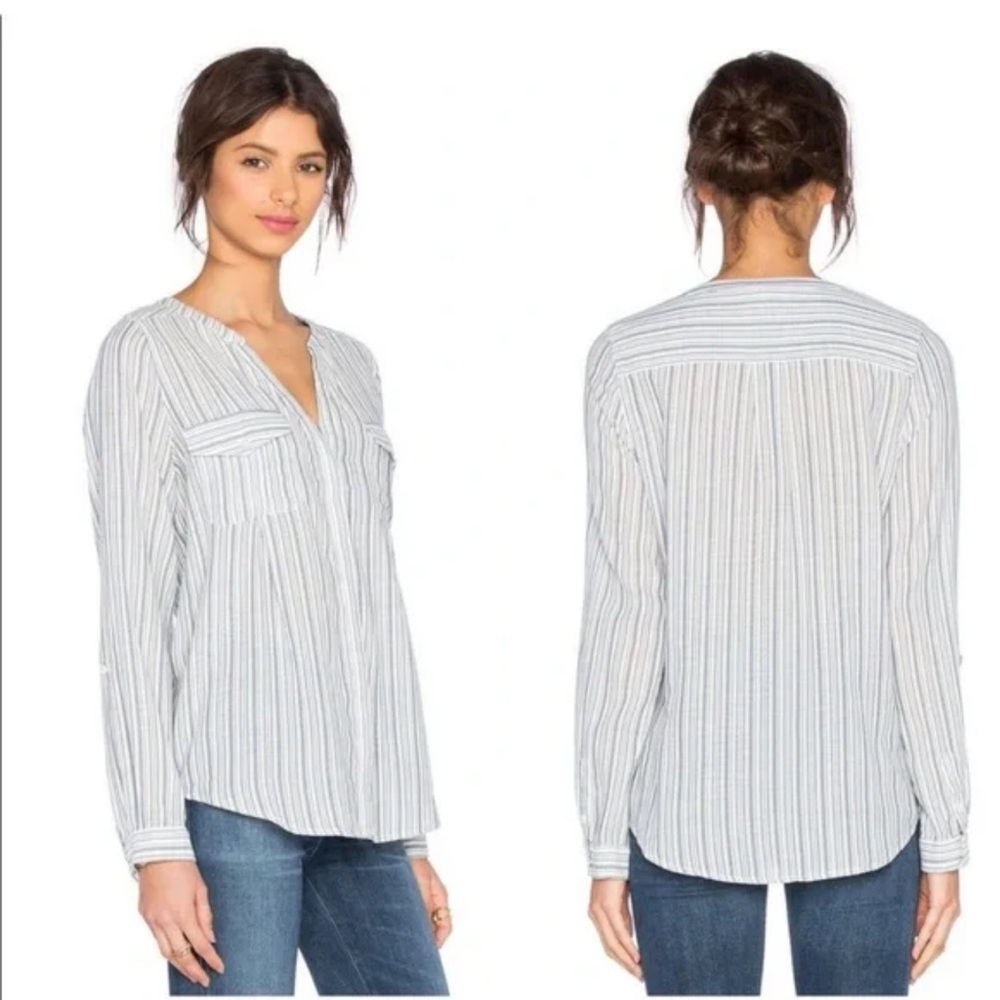 Joie Kalanchoe Striped Shirt Blouse Womens Large Blue White Stripe Button Down